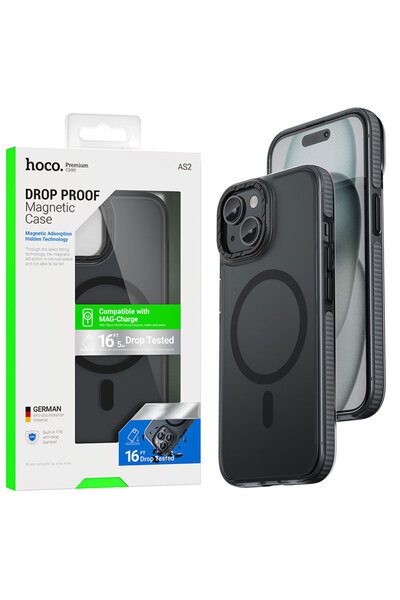 Apple Θήκη Hoco (AS2) για iPhone 15 Plus - MagSafe, GripEdge, Ματ, Μαύρη