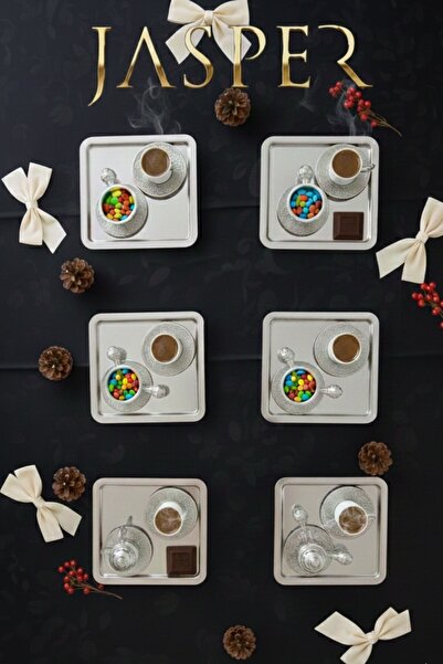 JASPER Luxury Square Stainless Steel 6-Piece Coffee, Tea, Cake Decorative Presentation Serving Tray