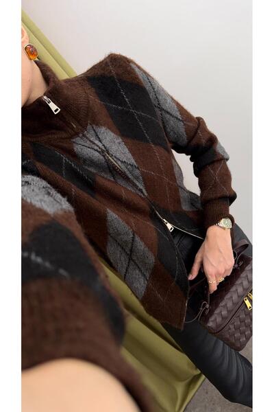 HAZELANNA Coffee Baklava Patterned Cardigan