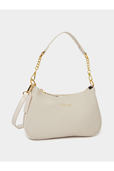 Styli Cream Baguette Bag with Chain Detail