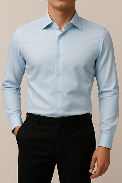 Zikuv Slim Fit Uzun Kollu Kolay Ütü Teri Emen Nefes Alan Doku Kravatlık Bordo...