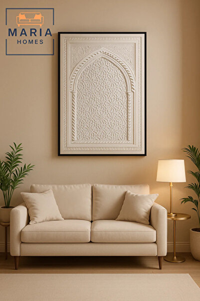 MARIA HOMES Arabic Geometric Wall Art Panel 120×80 cm – Premium White Design