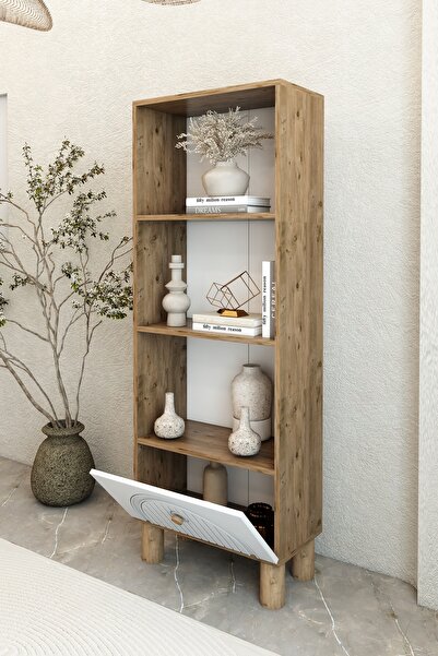 izcodesign 4 Raflı 162 cm Bohem Model MDF Membran Kapaklı Salon Dolabı Kitaplık Çok Amaçlı Dolap