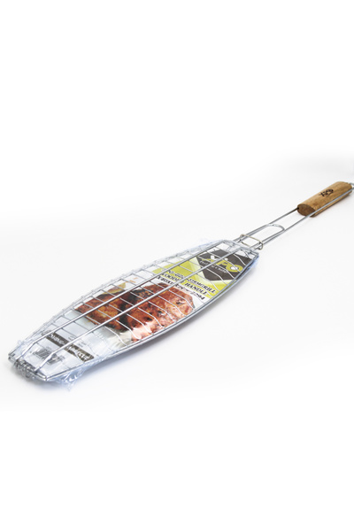 XPO شواية باربيكيو عكسية بمقبض خشبي، مصنوعة من الفولاذ المقاوم للصدأ (سمكة 40×14) - XPO2294