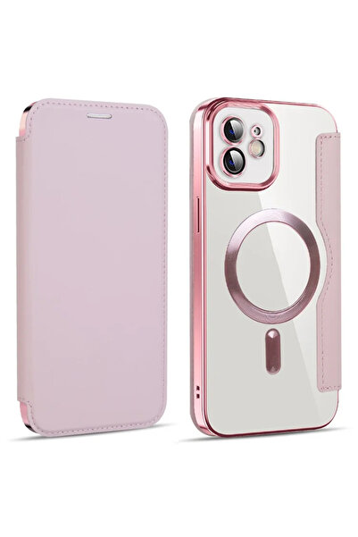 Apple Θήκη για iPhone 11, Μαγνήτης, Προστασία RFID, Δέρμα, Χρωμιωμένη Άκρη, Ροζ