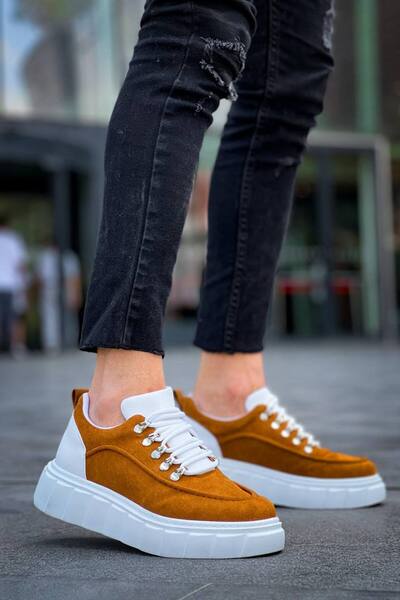 Lucy Shoes حذاء رياضي كاجوال للرجال من YG-X10 Cloud Bağcıklı Suede SBT - أسمر/أبيض