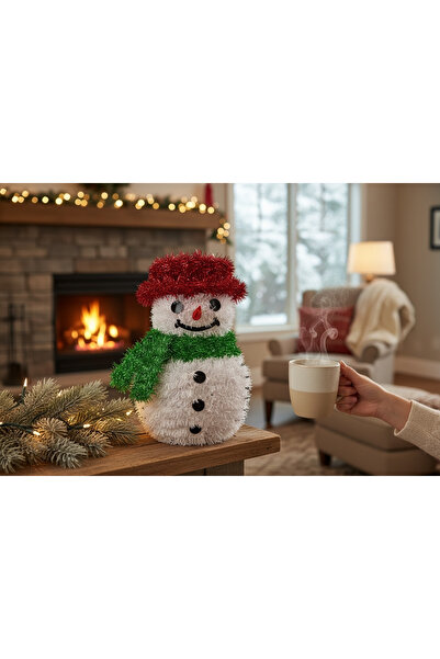 OEM Decorative Snowman from Garland, with Green Scarf and Red Hat, 40 cm