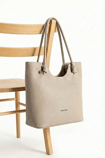 Just Polo Elite Ecru Mink Knot Detailed Large Internal Volume D Leather-Look Women's Hand and Shoulder Bag Pbu2207