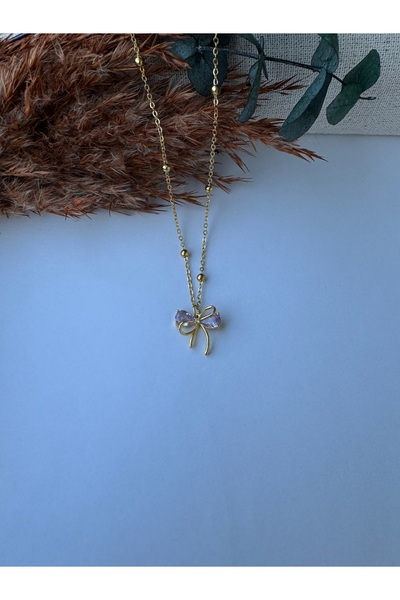 M Miel قلادة نسائية من الفولاذ المقاوم للصدأ مع تفاصيل شريطية ذهبية اللون ومر...