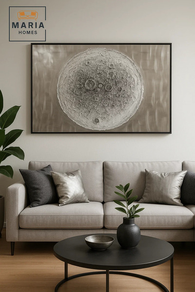 MARIA HOMES 3D Metallic Wall Art Textured Moon Design Abstract Decorative Panel for Modern Homes120*80CM