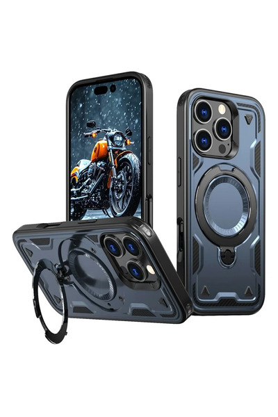 Apple Хибриден Armor калъф за iPhone 14 Pro Max, MagRing, MultiAngle, Син