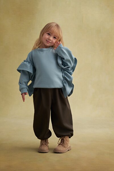 EBU Prive Unisex Children's Interlock Ruffled Sweatshirt Blue