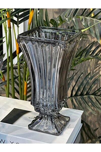 akdeniz home SDH-1640/1641 Şahane Cam Vazo | Gold Detaylı | 25 cm | Füme Renk Seçeneği