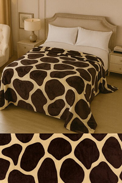 BaoBao Cocolino blanket 200x230, cream brown giraffe pattern, fluffy for double bed