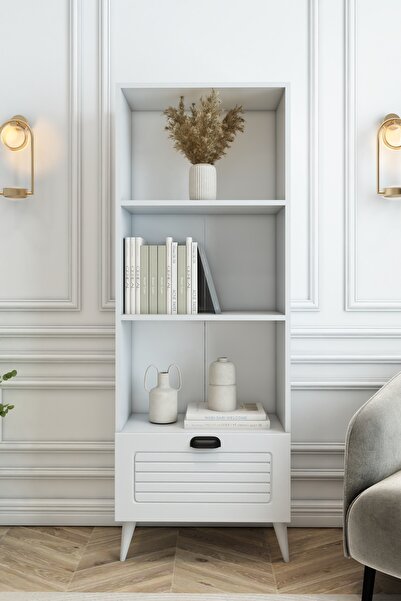 izcodesign 4 Raflı 162 cm Country Model MDF Membran Kapaklı Salon Dolabı Kitaplık Çok Amaçlı Dolap