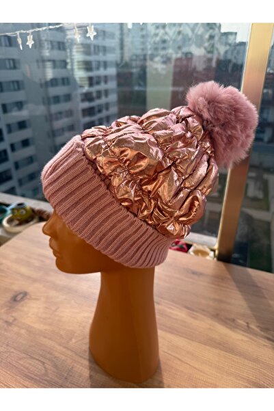 Blotch قبعة تريكو معدنية وردية اللون مع طبقة مزدوجة من الصوف الداخلي، لامعة و...