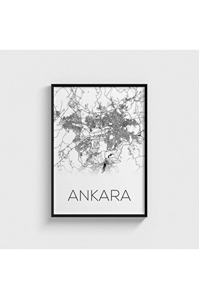 Ankara Şehir Haritası Tablo Çerçeveli Poster Duvar Dekorasyonu - Premium Seri