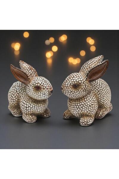 e-life shop Simli Parlayan 2’li Tavşan Biblo Seti Dekoratif Heykel Masa Konsol Süsü Ev Ofis & Yeni Yıl Hediyesi