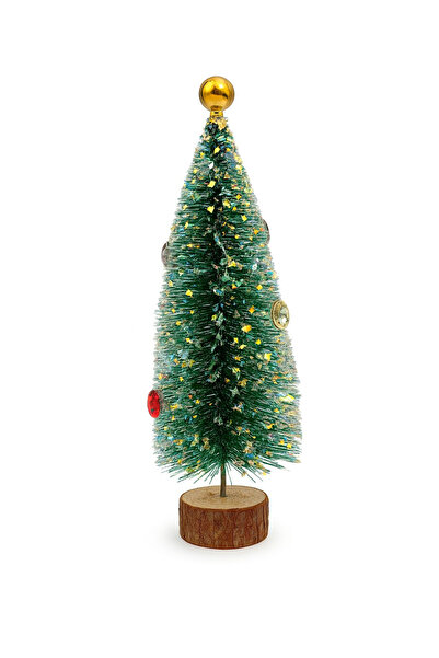 BaoBao Mini decorative tree with lights, globes and wooden base – glitter mod...