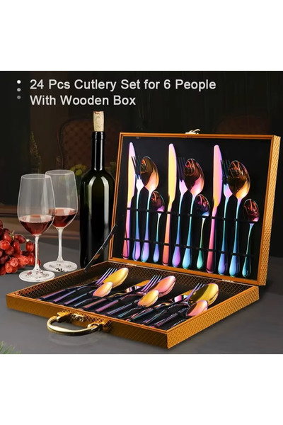 Partenya Gold-Special Bag Premium 304 Stainless Steel 24-Piece Cutlery Set – Tableware Set for 6 People