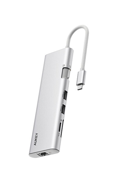 AUKEY USB Hub Adapter, 10-in-1 2xHDMI, 2xUSB-A, 3xUSB-C, 2xTF/SD, 1xEthernet, 100W PD, 5Gbps, 4K @ 60Hz,