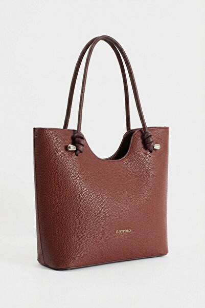 Just Polo Elite Burgundy Knot Detailed Large Internal Volume D Leather-Look Women's Hand and Shoulder Bag Pbu2207