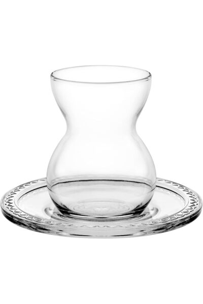 Paşabahçe طقم أكواب شاي تقليدية من باشابتشه، ١٢ قطعة، مع صحون، ١٤٠ مل، زجاج شفاف