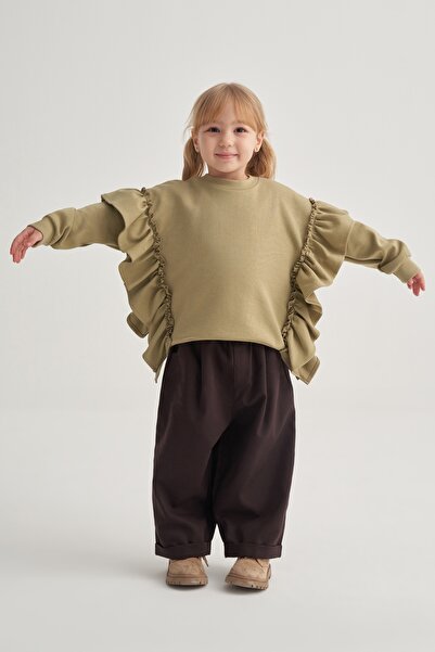 EBU Prive Unisex Children's Interlock Ruffled Sweatshirt Green
