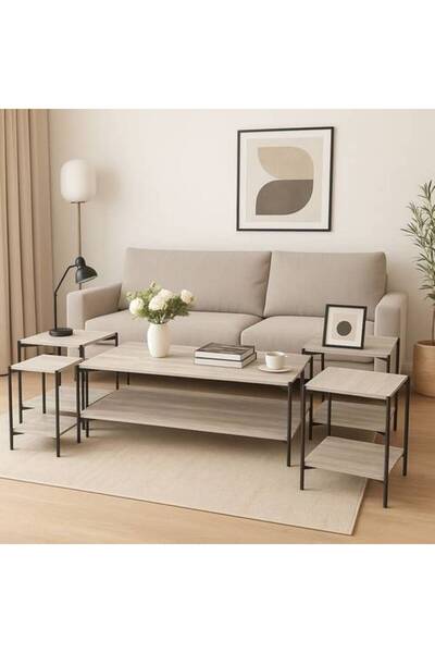 Al Saada Home طقم طاولة تقديم خشبية 4+1