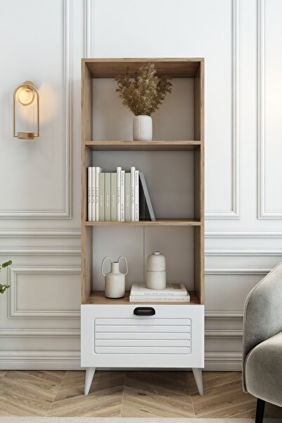 izcodesign 4 Raflı 162 cm Country Model MDF Membran Kapaklı Salon Dolabı Kitaplık Çok Amaçlı Dolap