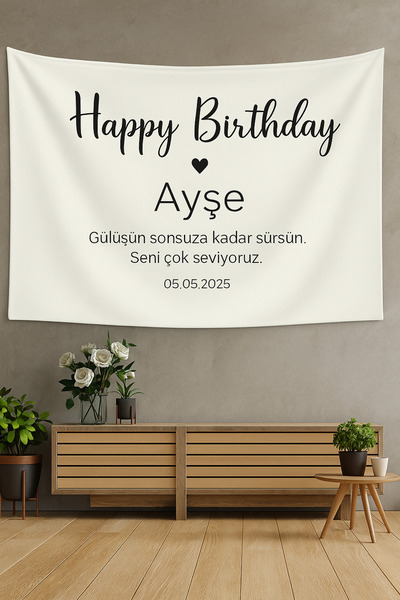 LUNA DİZAYN Kişiye Özel Doğum Günü Happy Birthday Duvar Örtüsü Duvar Halısı B...