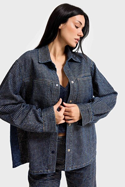 it's basic Women's T.Kot Color T-1W5-7 Oversized Shiny Stone Special Design Denim Jacket