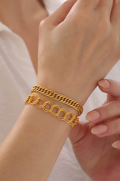 Kado Kuyumculuk Süzme Dallas & Samanyolu İkili Kombin Bileklik 14 Ayar Altın