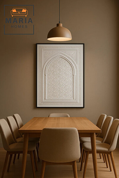 MARIA HOMES Arabic Geometric Wall Art Panel 120×80 cm – Premium White Design
