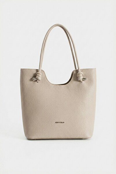 Just Polo Elite Cream Knot Detailed Large Internal Volume D Leather-Look Women's Hand and Shoulder Bag Pbu2207
