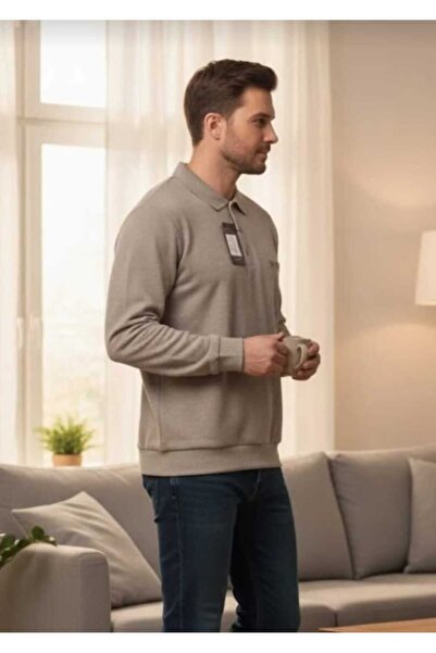 güncüoğlu Long Sleeve Thick Selanik Knitted Men's Sweatshirt with Pockets on the Sleeves and Ribbed (Elastic) Bottom
