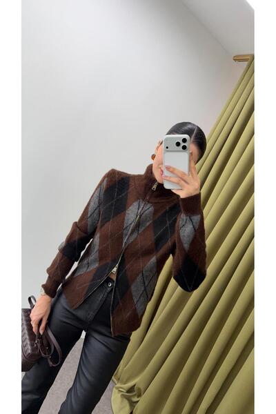 HAZELANNA Coffee Baklava Patterned Cardigan