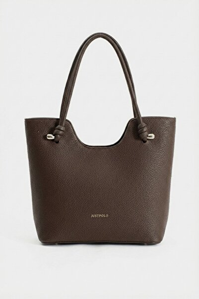 Just Polo Elite Bitter Brown Knot Detailed Large Internal Volume D Leather-Look Women's Hand and Shoulder Bag Pbu2207