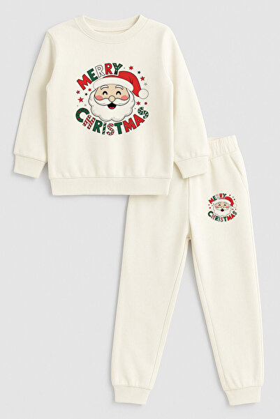 MODA 2026 Crăciun Moș Crăciun Crăciun cu imprimeu guler rotund Ecru Trening p...