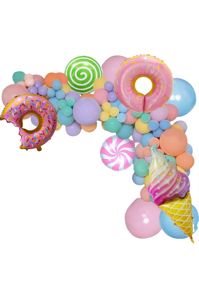 Paperla Set of 124 Latex and Aluminum Foil Balloons, Candy Pattern, Various Sizes, Multicolor