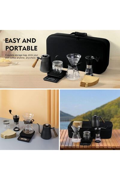 Generic V60 Pour Over Coffee Maker Set with Case - Gooseneck Kettle, Scale, Grinder, Filters