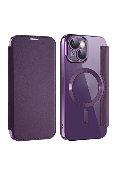 Apple Husa pentru iPhone 15, Magnet, RFID protect, Leather, Chrome Edge, Violet