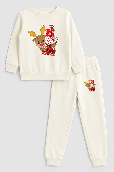 MODA 2026 Crăciun Moș Crăciun Crăciun cu imprimeu guler rotund Ecru Trening p...