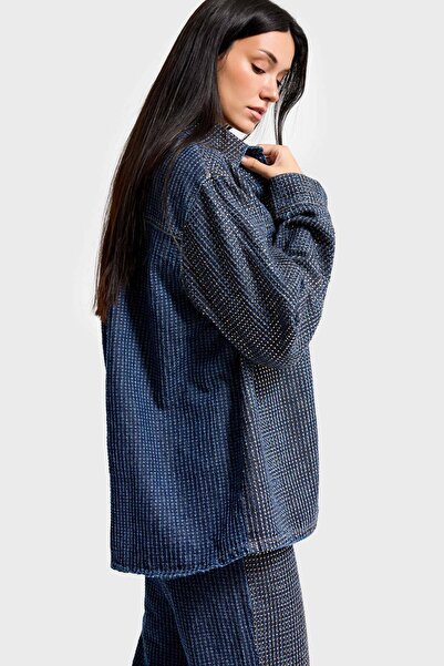 it's basic Women's T.Kot Color T-1W5-7 Oversized Shiny Stone Special Design Denim Jacket