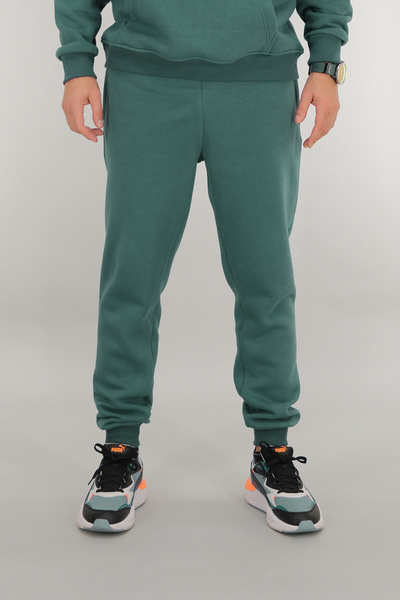 Souris Men's Petrol Green Sweatpants Relaxed Fit 3 Thread Fleece-Lined Drawstring Ribbed Waist