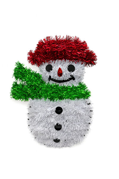 OEM Decorative Snowman from Garland, with Green Scarf and Red Hat, 40 cm