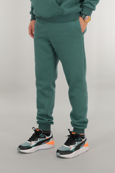 Souris Men's Petrol Green Sweatpants Relaxed Fit 3 Thread Fleece-Lined Drawstring Ribbed Waist