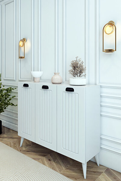 izcodesign Country Model MDF Membran 3 Kapaklı 6 Raflı Ayakkabılık Portmanto Vestiyer Organizer