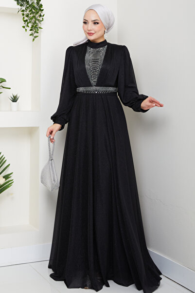 Feiza Collection Önü Piliseli Kemerli Abiye Elbise - PEMBE