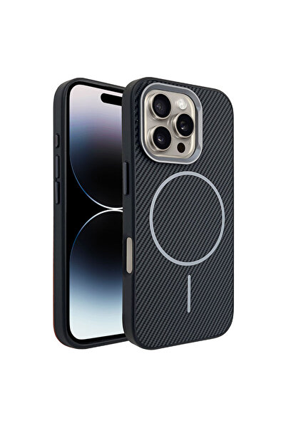 Apple Калъф MagFiber за iPhone 16, Carbon MagCase, AntiShock, Черен